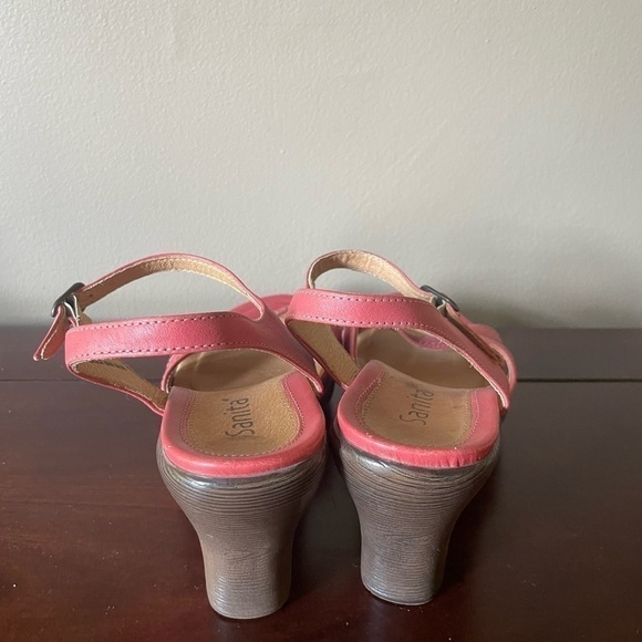 SANITA Wedge Sandal ankle strap open toe coral salmon leather 39 8 NEW - Picture 3 of 6